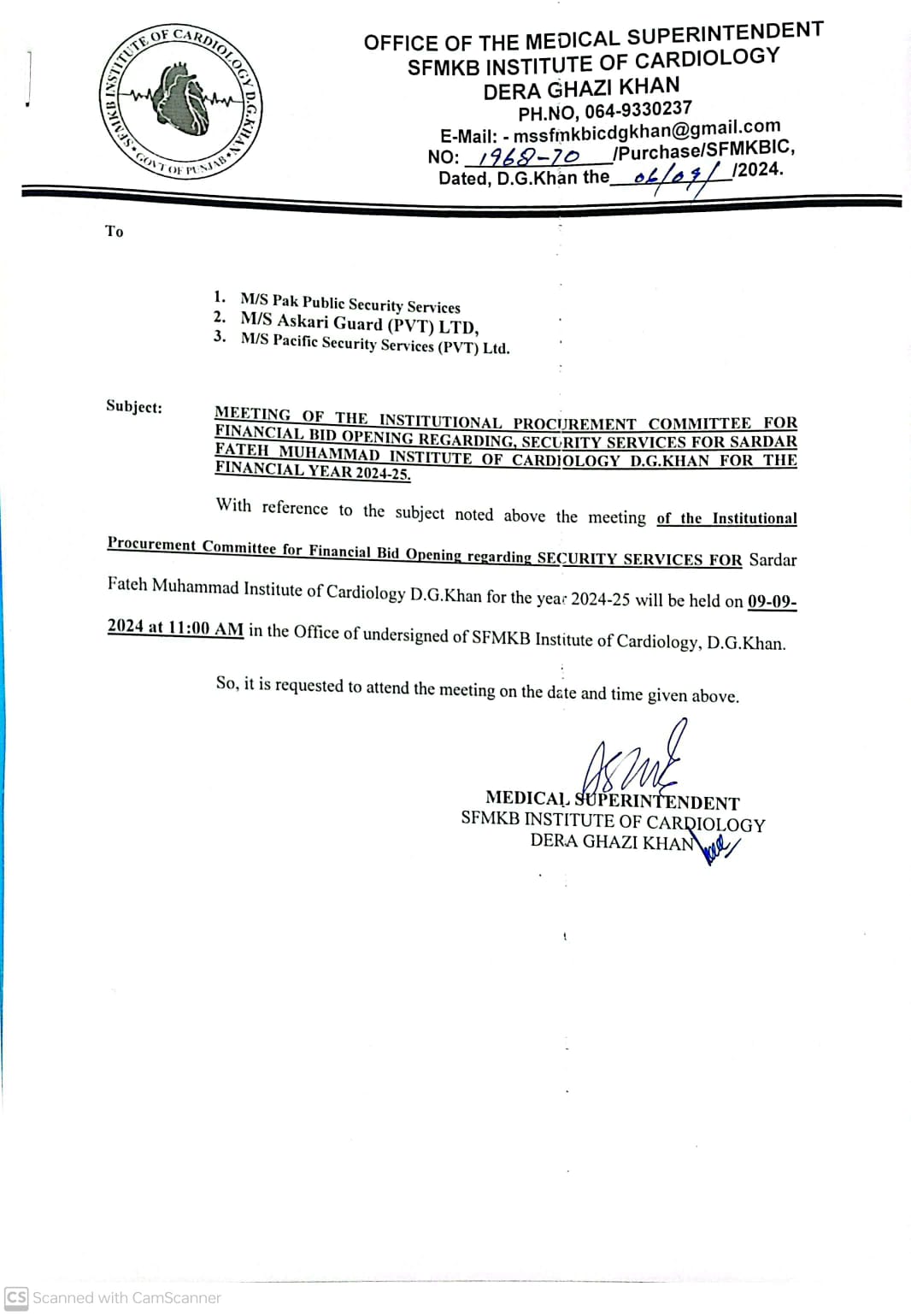 MEETING OF THE INSTITUTIONAL PROCUREMENT COMMITTEE FOR FINANCIAL BID OPENING REGARDING, SECURITY SERVICES  FOR THE FINANCIAL YEAR 2024-25