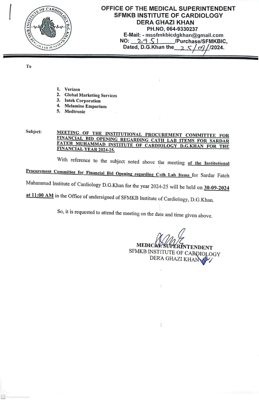 FINANCIAL BID OPENING REGARDING CATH LAB ITEMS